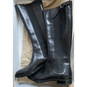 $995 NIB Sergio Rossi Knee High Flat Riding Boots Black Leather Size 37